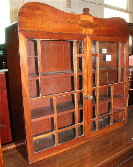 Regency mahogany two door glazed hanging wall cupboard